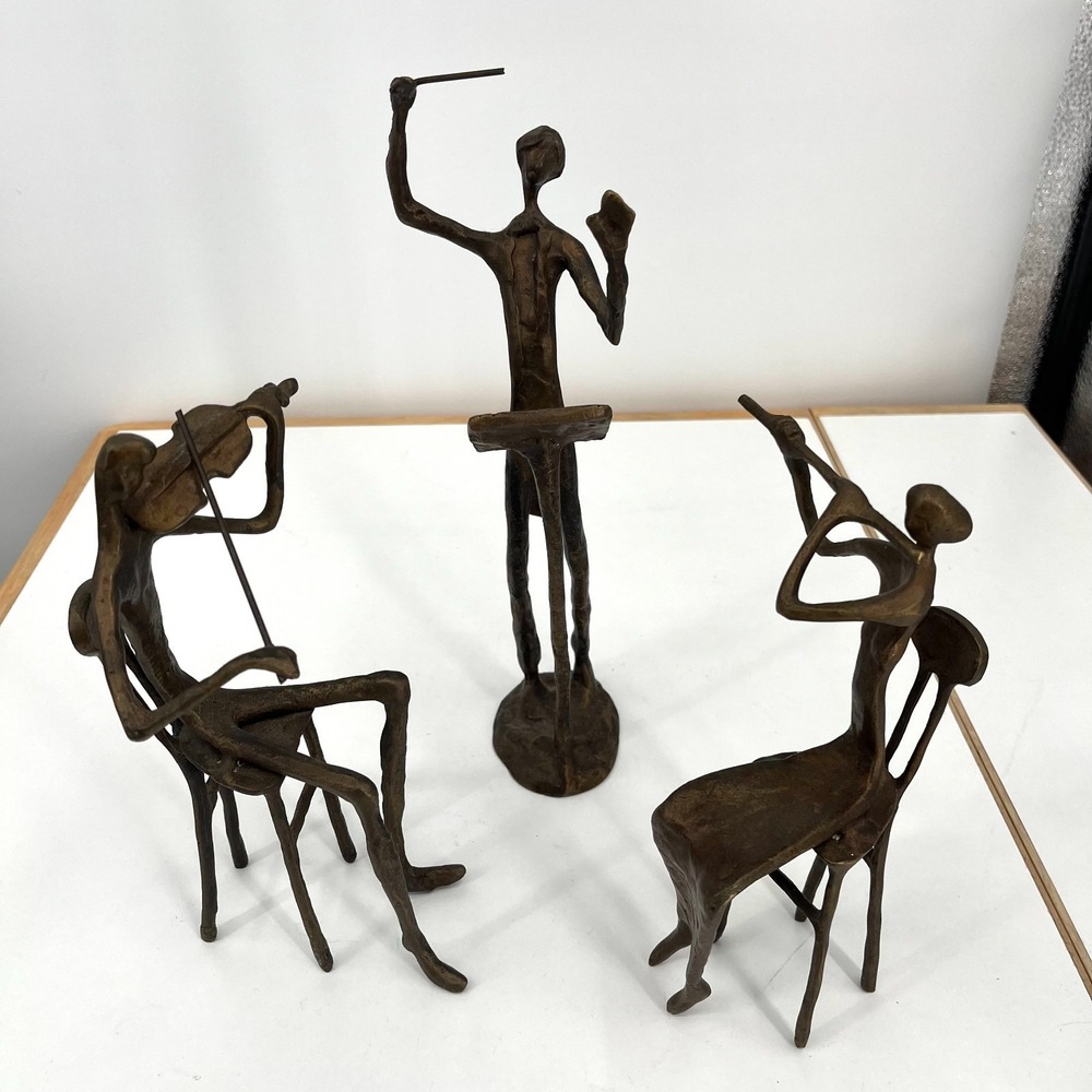 Vintage Brutalist Burn 670740 Bronze Flute‎ Violin Conductor Orchestra Sculpture